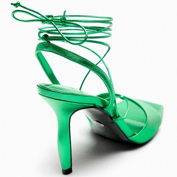 ZARA METALLIC LACE UP 100% LEATHER SANDALS - Picture 6 of 11